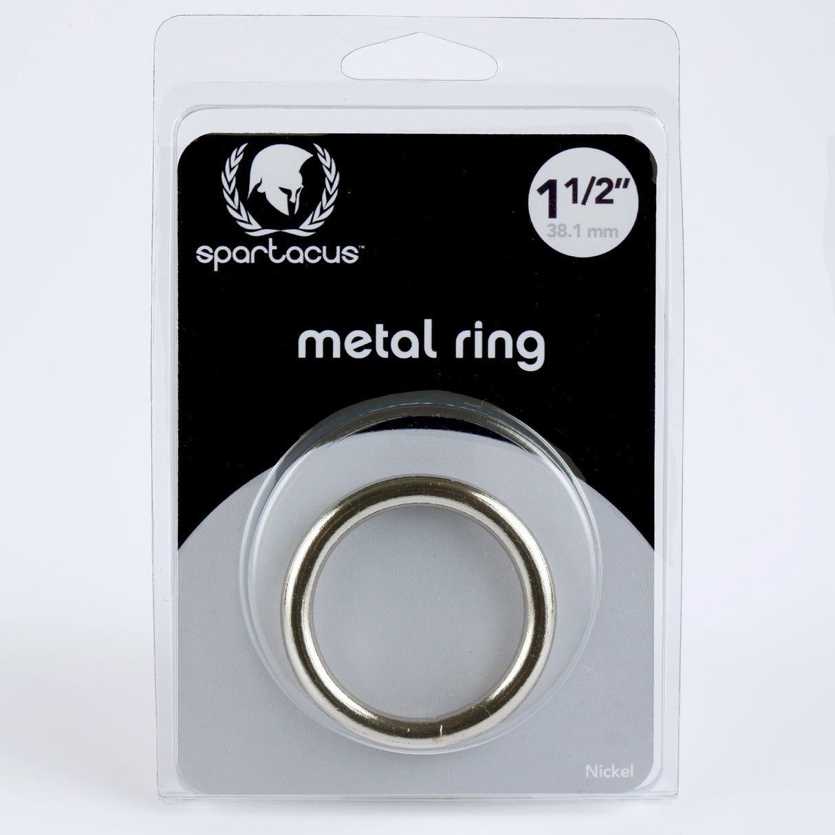 Spartacus Gear Metal C Ring in packaging, featuring 1 1/2 inch welded nickel design for enhanced pleasure.
