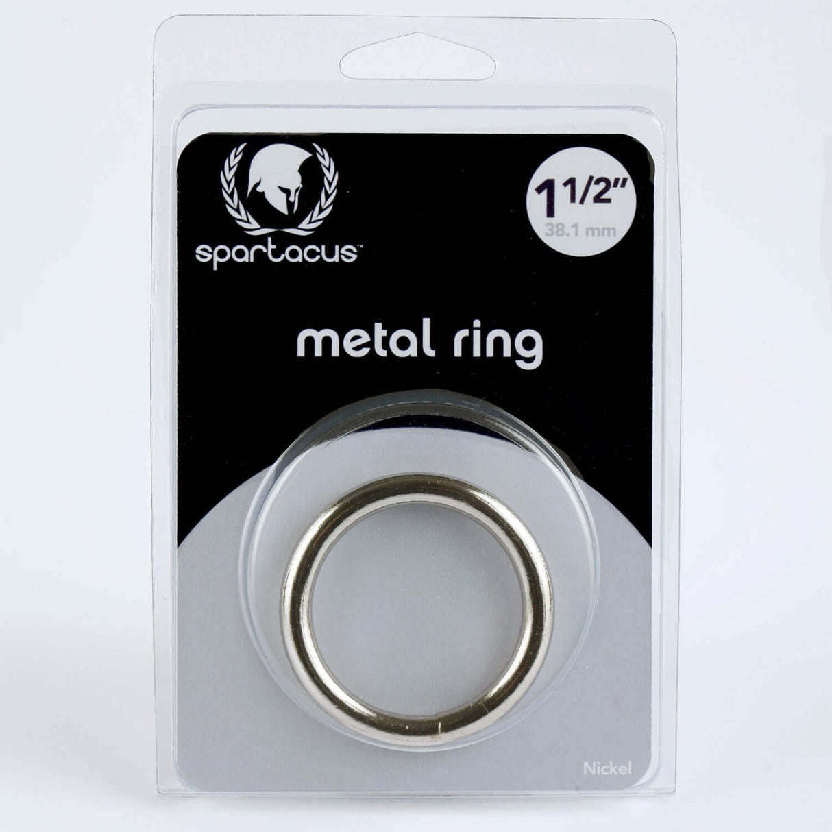Spartacus Gear Metal C Ring in packaging, featuring 1 1/2 inch welded nickel design for enhanced pleasure.