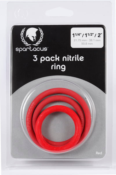 Spartacus Nitrile Cock Ring 3-Pack Set Red featuring graduated rings for comfort and durability.