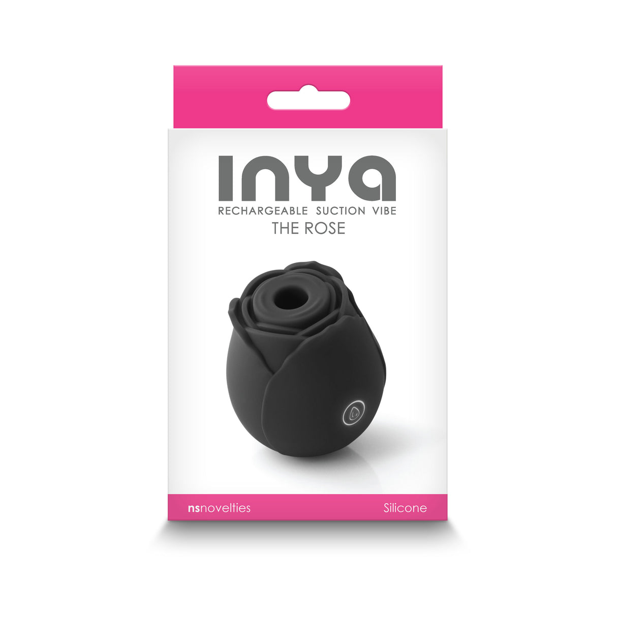 INYA The Rose Black Air Suction Clitoral Vibrator packaging featuring a black rose-shaped design.