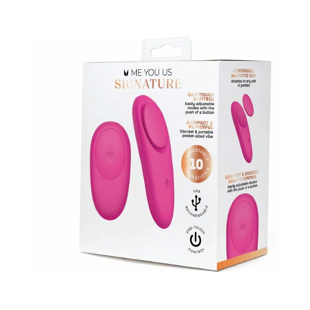 Me You Us Signature The Panty Vibe packaging with details on one-touch control and adjustable modes.