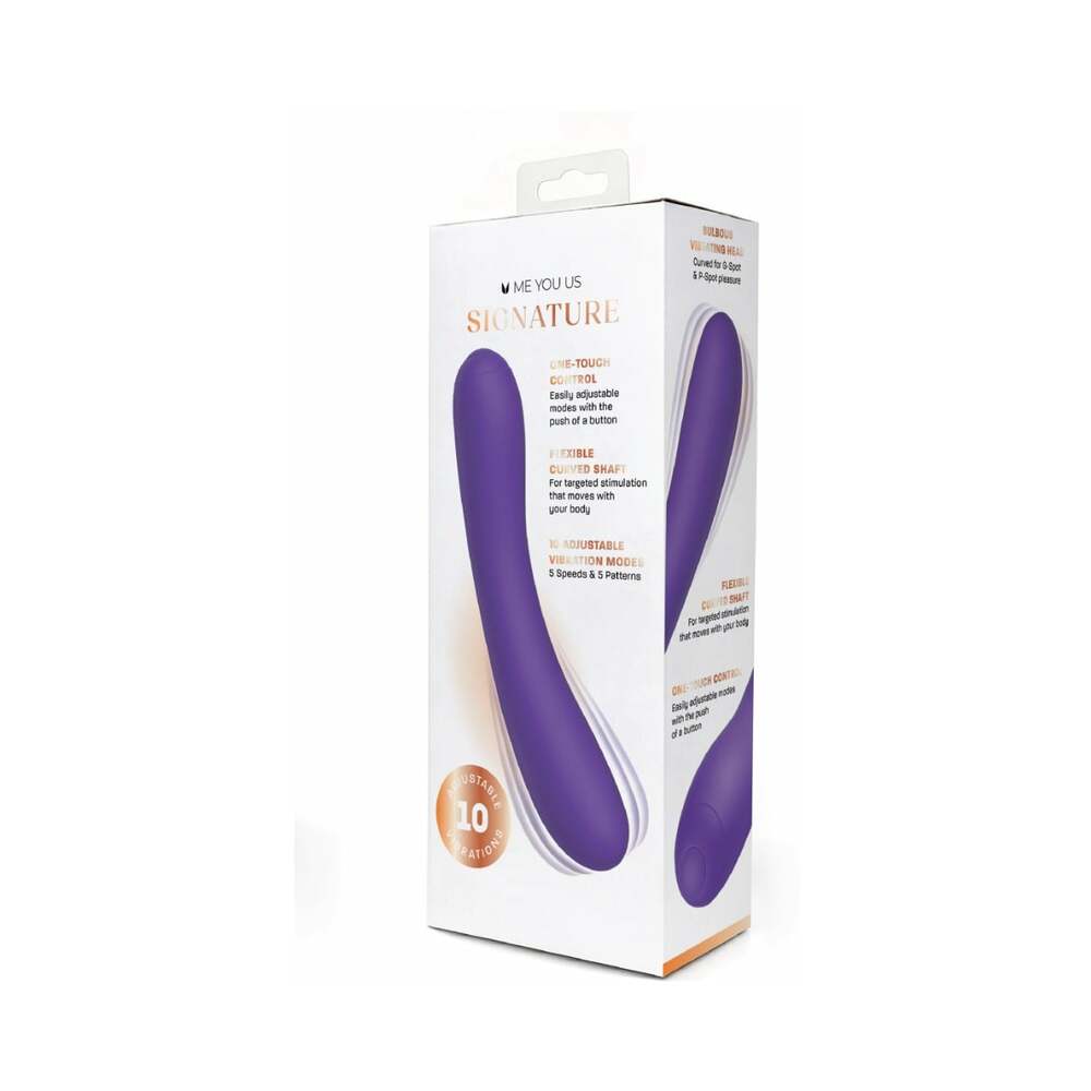 Me You Us Signature The Bendy Vibe Purple packaging showcasing its flexible design and features for personal pleasure.