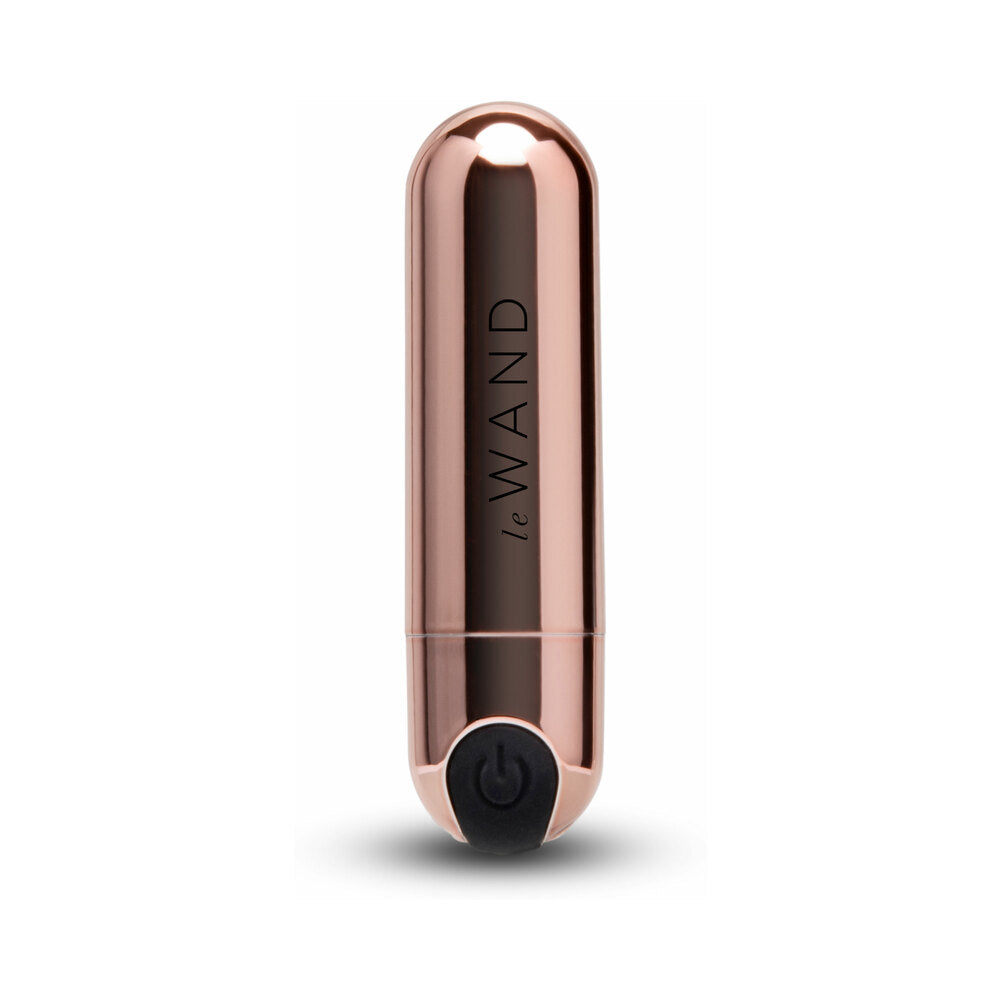 Le Wand Essentials Mini Rose Gold Bullet Vibrator in sleek rose gold design, perfect for targeted clitoral stimulation.