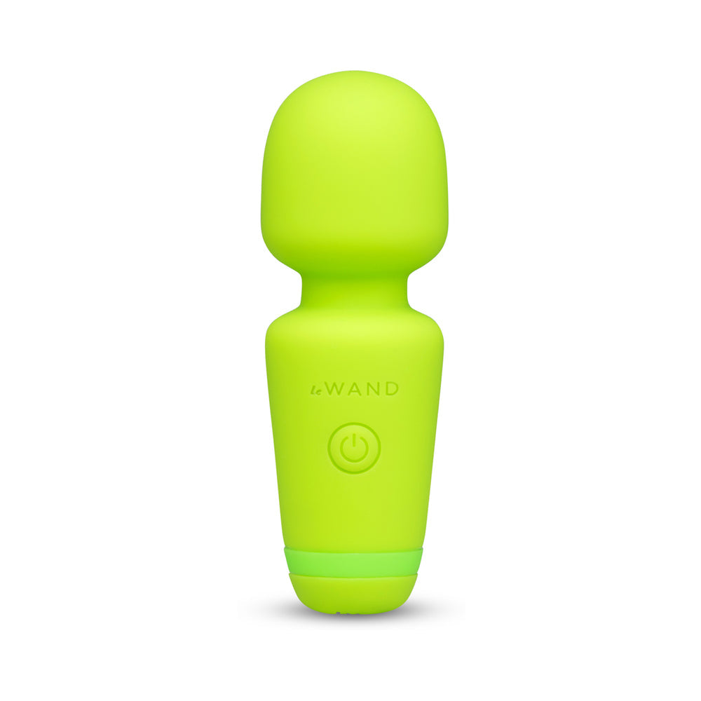 Le Wand Essentials Mini Wand Vibe Pocket-sized Vibrator in bright green color with easy-to-use handle.