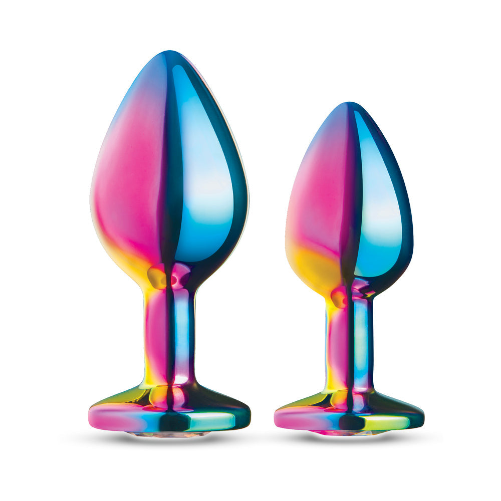 B-vibe Essentials 2-piece Rainbow Bling Anal Training Set featuring colorful anal plugs for playful exploration.
