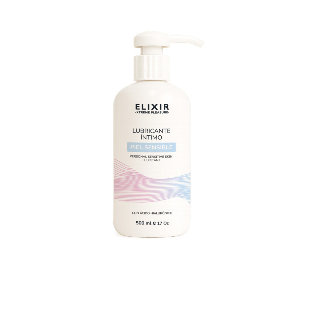 Elixir Sensitive Skin Lubricant 17 Oz bottle with pump for intimate moisture and comfort.