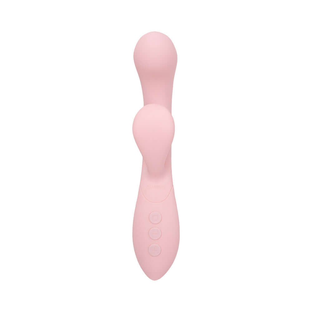 Camtoyz Flexicurve Ergonomic Rabbit Vibrator in soft pink color with dual stimulators and ergonomic design.