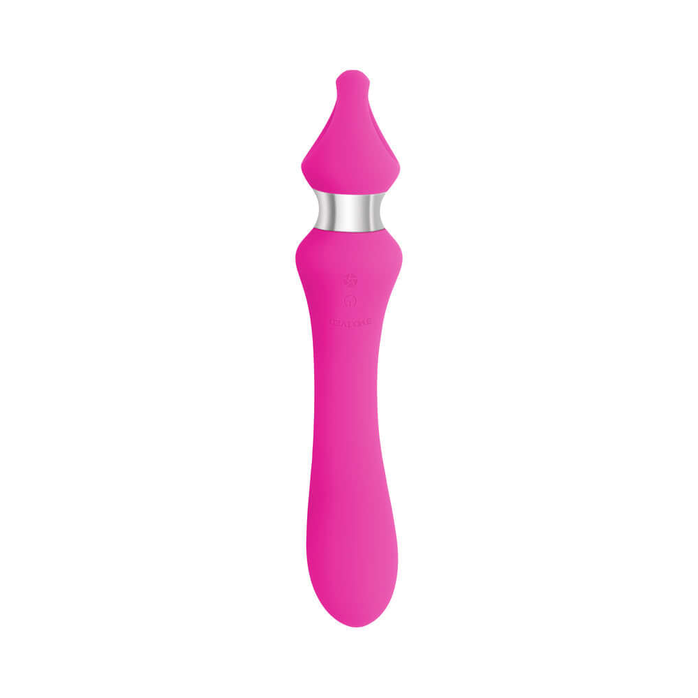 Evolved Kiss The Ring Silicone G-Spot Vibrator Pink with a curved shaft and chrome ring handle for precise stimulation.