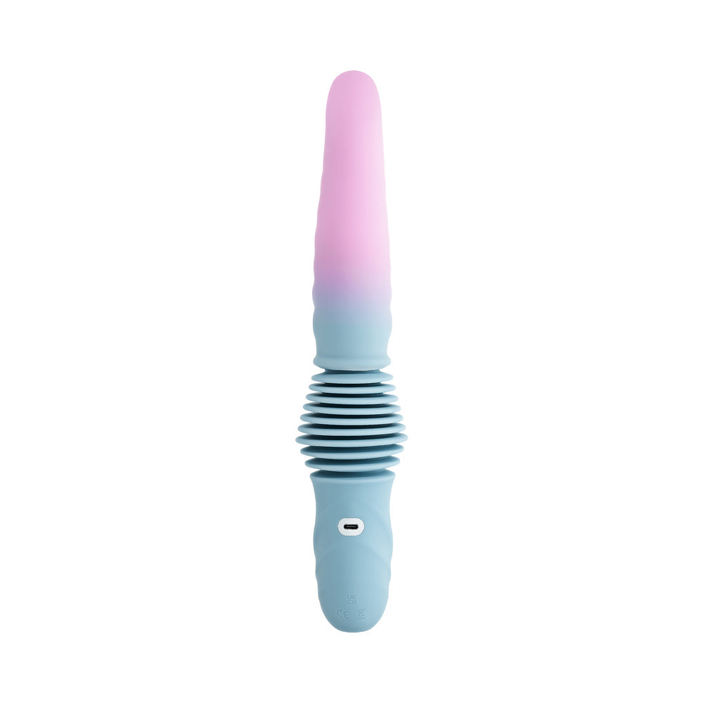 Gender X Tentacle Thruster Vibrator Multicolor in swirling blue and pink with textured design and thrusting action.