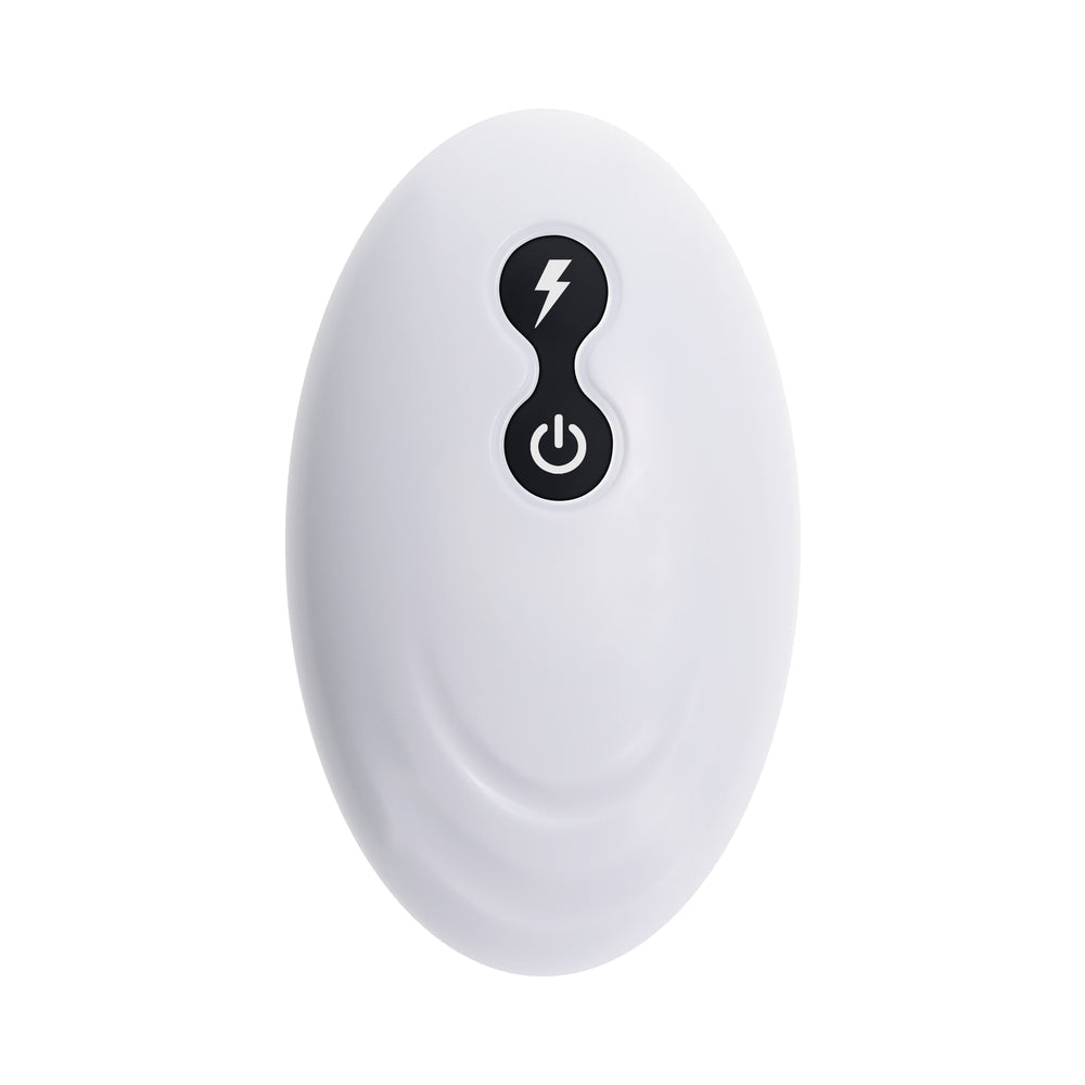 Gender X Tentacle Thruster Vibrator Multicolor remote control in sleek white design with power buttons.