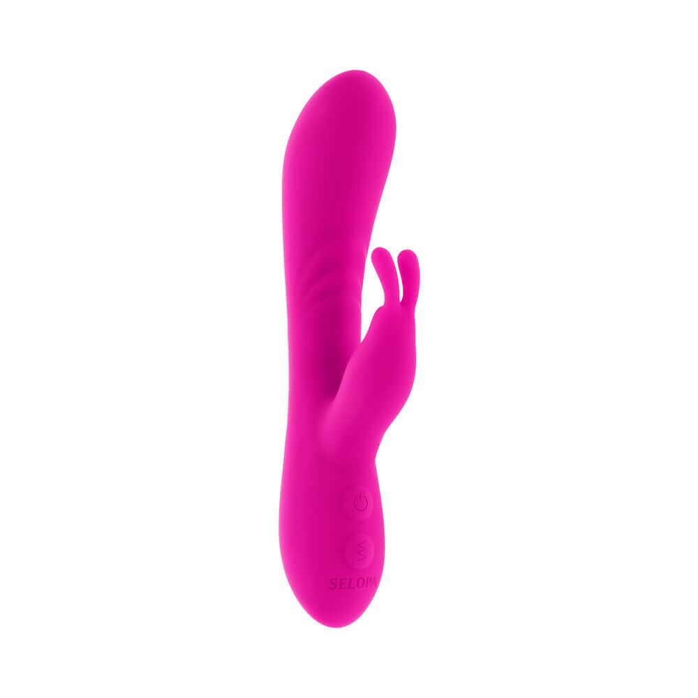 Selopa Robust Rabbit Silicone Vibrator Pink is a vibrant dual-action pleasure toy for G-spot and clitoral stimulation.