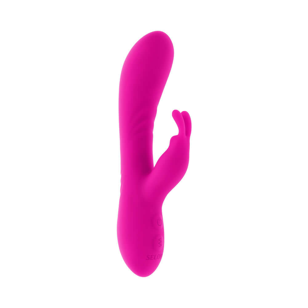 Selopa Robust Rabbit Silicone Vibrator Pink displayed in a smooth, cheerful pink color with flexible bunny ears.