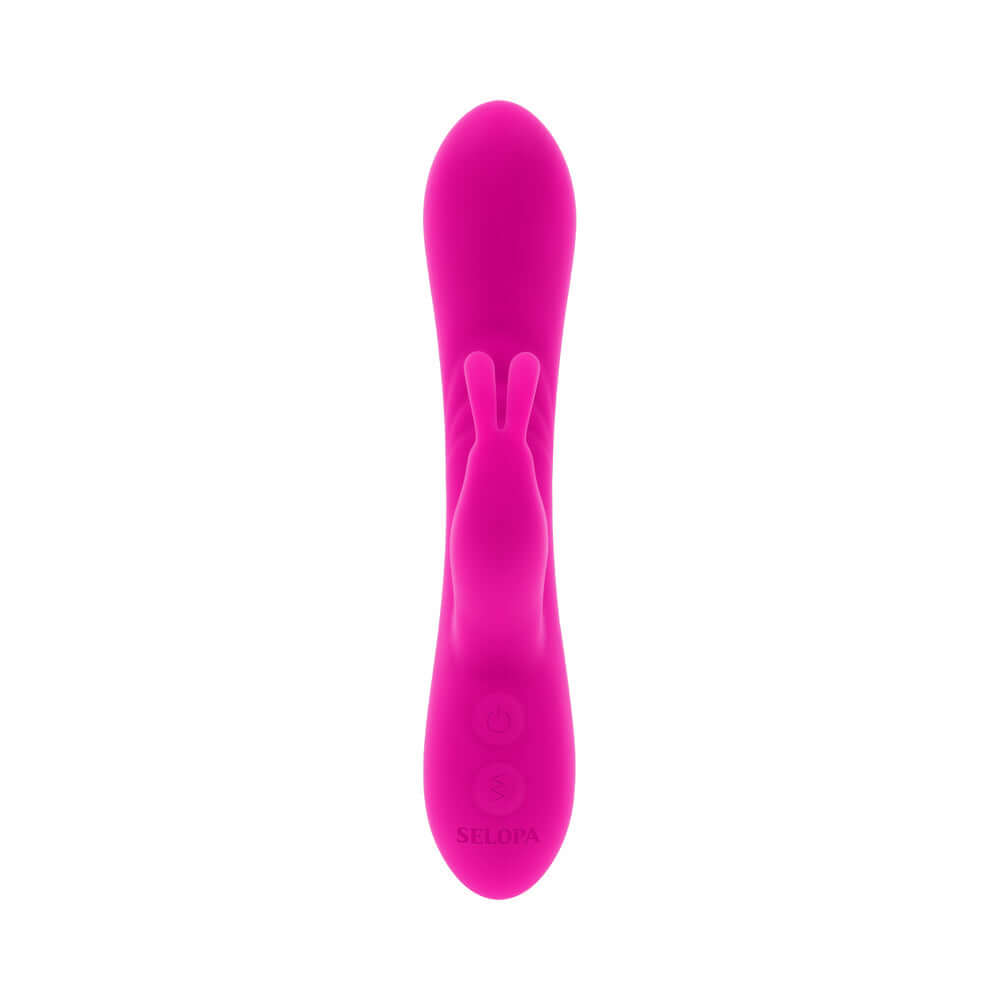 Selopa Robust Rabbit Silicone Vibrator Pink showcased in bright pink silicone for dual-action pleasure.