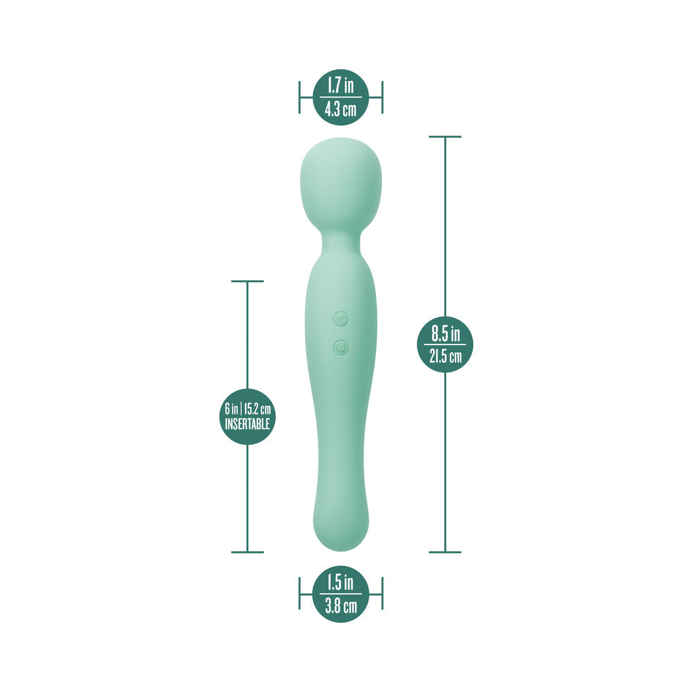 Blush Collection Amelia Massage Wand Seafoam dimensions showing height and width for optimal use.