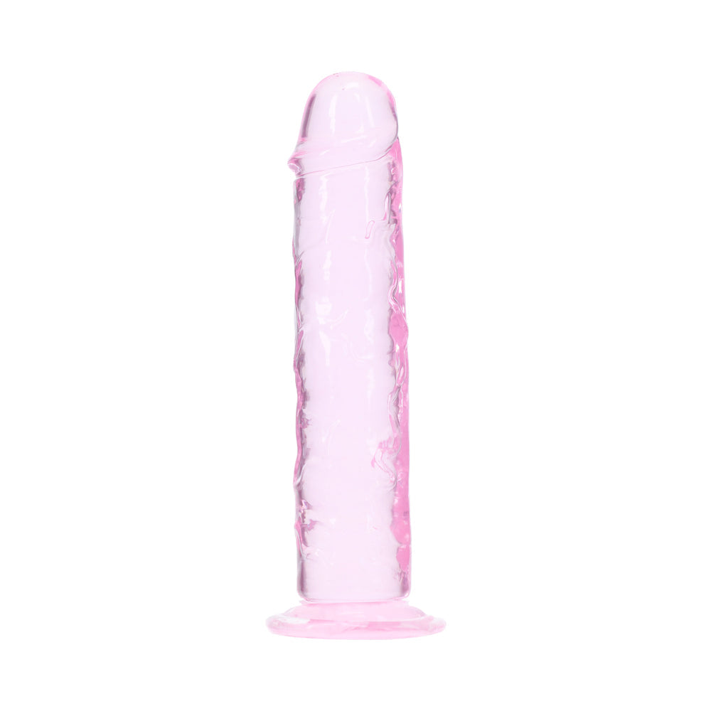 Realrock 5 Inch Realistic Suction Cup Dildo Pink displayed in a vertical position against a white background.