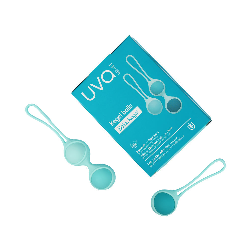 UVA Kegel Balls Set With 3 Progressive Weights featuring smooth silicone balls and packaging.