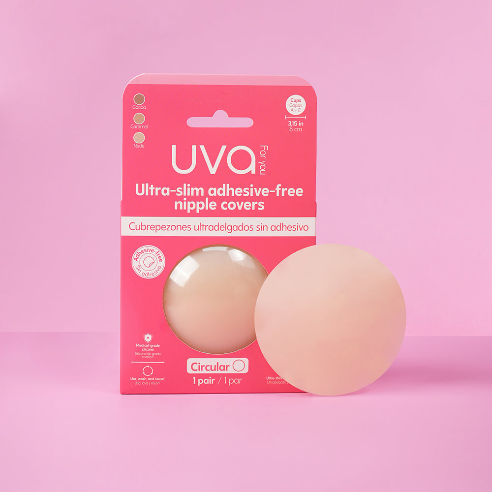 UVA Vanilla Non-Adhesive Round Nipple Covers package design with ultra-slim circular nipple covers.
