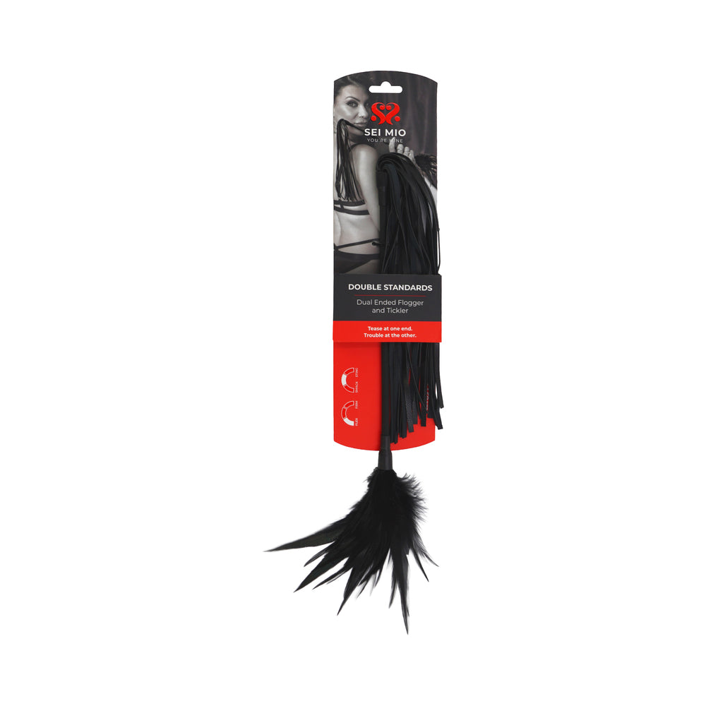 Sei Mio Double Standards Whip and Tickler with dual ends for varied sensations in impact play.