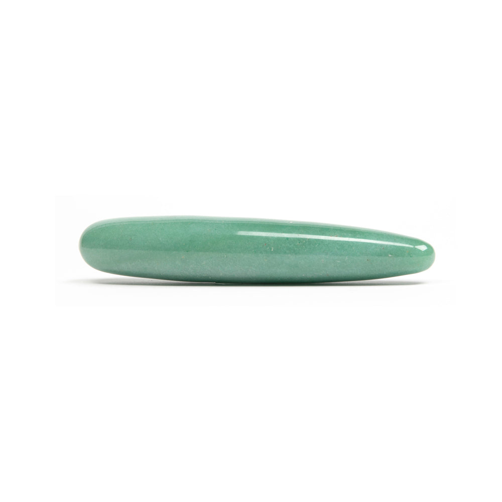 Chakrubs Indian Jade Slim Stone Dildo shown from the side, highlighting its sleek, natural jade design.