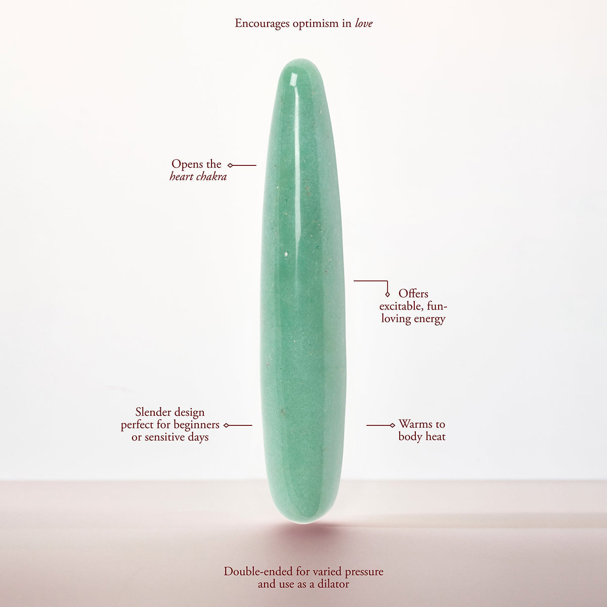 Chakrubs Indian Jade Slim Stone Dildo with a slender design, doubles as a dilator, encouraging love and warmth.