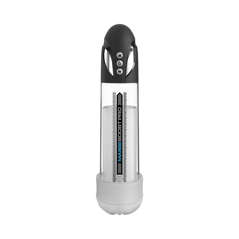 Pumpworx Maxboost Pro Flow Deluxe Penis Pump Kit Black with automatic pump technology and interchangeable sleeves.