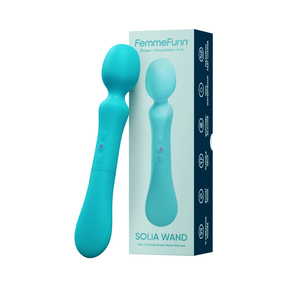 Femmefunn Solia Wand Vibrator Turquoise in sleek design for deep stimulation and full-body massage.
