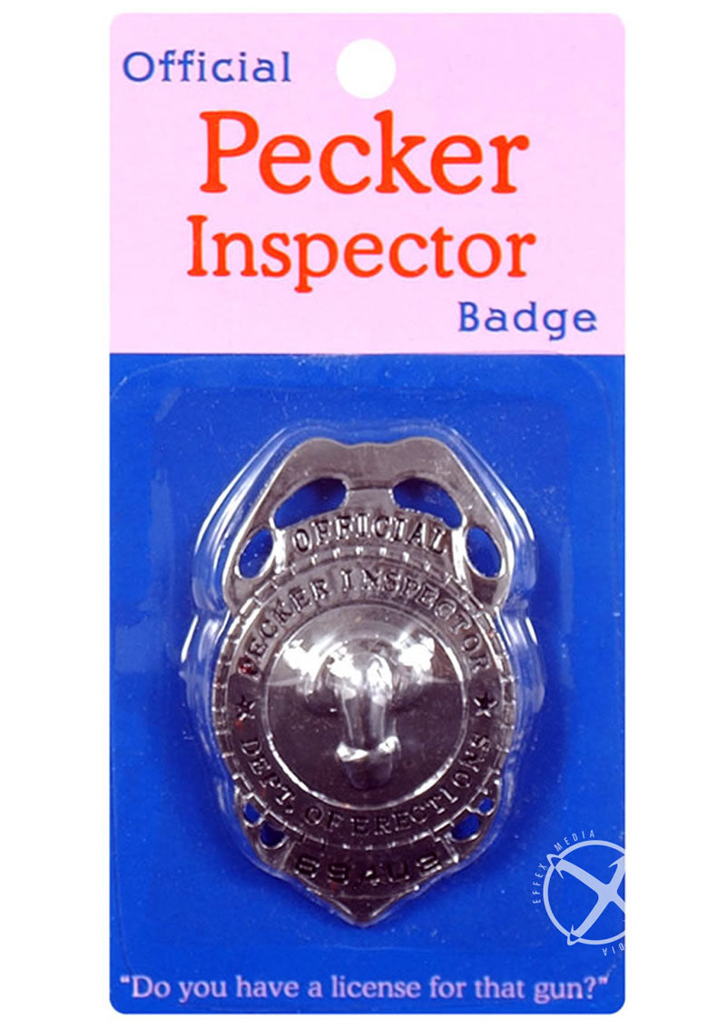 Kheper Games Pecker Inspector Bachelorette Badge on packaging with playful text and design.