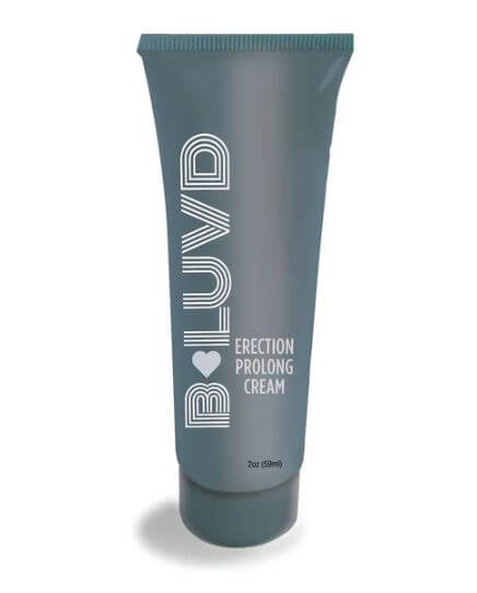 B-luvd Erection Prolong Cream for Men 2 Oz tube with modern design and branding.