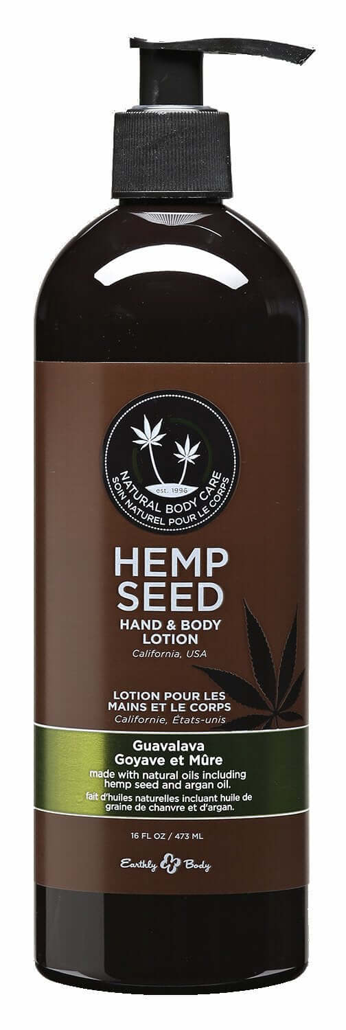 Hand & Body Lotion Velvet Guavalava 16 Oz bottle by Earthly Body, featuring natural ingredients for silky-smooth skin.