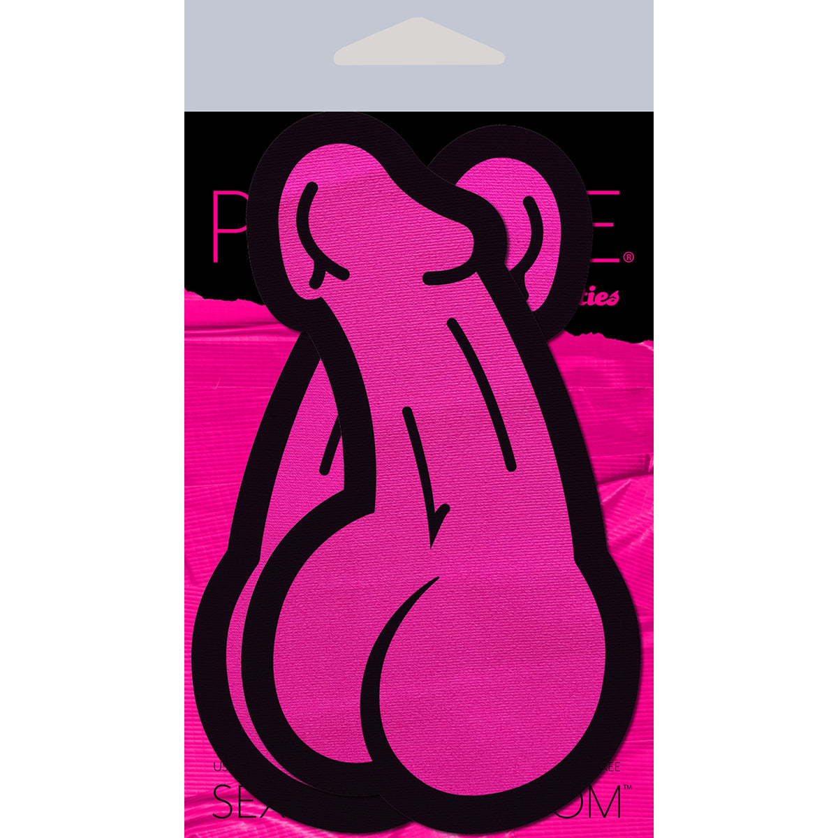 Pastease Penis Pasties Pink on packaging, playful accessory for parties and festivals, crafted to fit seamlessly.