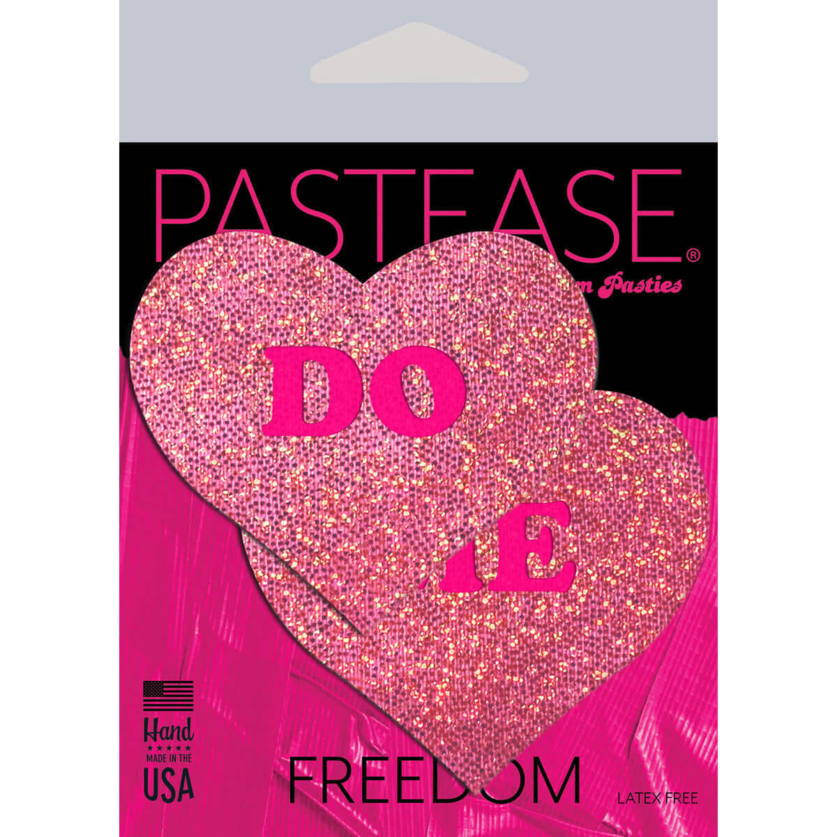 Pastease Glitter Do Me Heart Pasties Pink packaging showcasing heart-shaped, glittery pasties with playful lettering.
