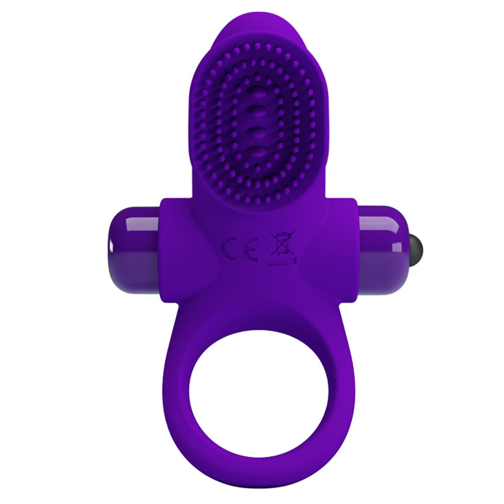 Pretty Love Vibrating Cock Ring II Purple featuring a textured design and dual stimulation bullets.