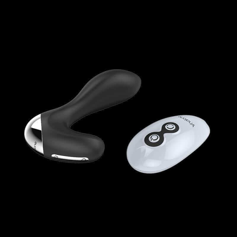 Nalone Pro P Remote Control Prostate Massager and remote control on a black background.