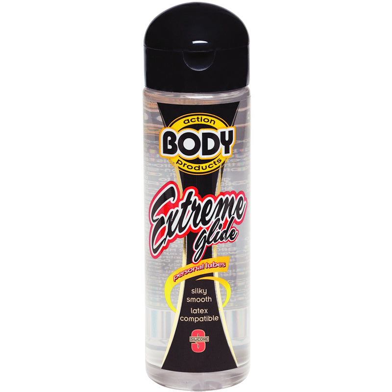 Body Action Extreme Glide Silicone Lubricant 4.8 Oz bottle for smooth and long-lasting pleasure.
