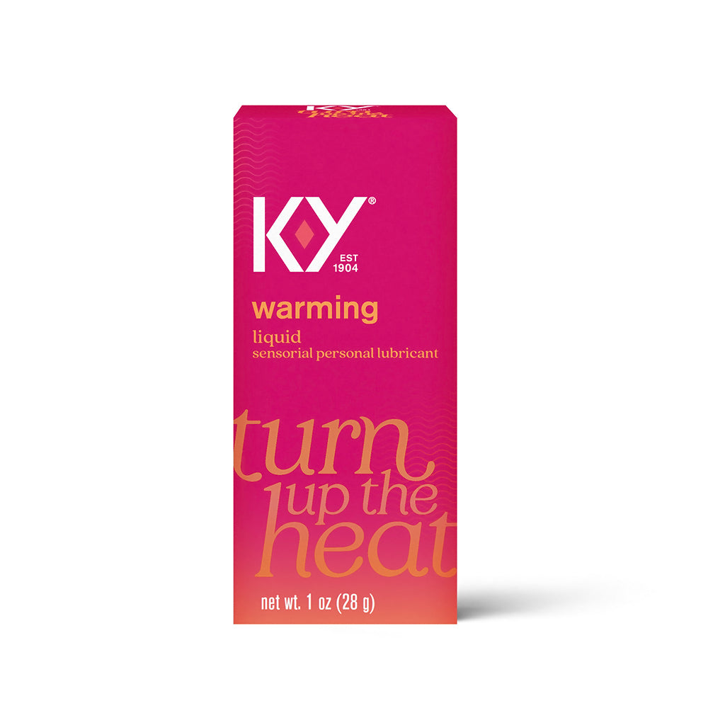 K-Y Warming Liquid Personal Lubricant 1 Oz packaging featuring pink design and warming sensation detail.