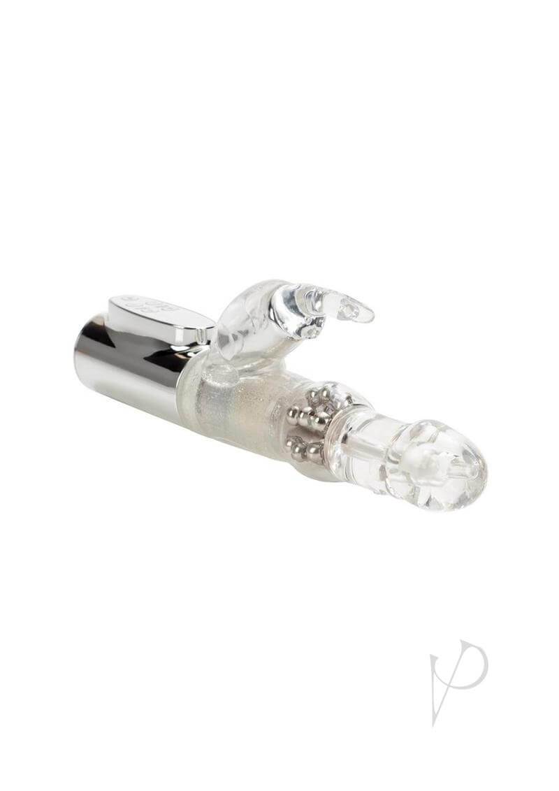Jack Rabbit Platinum Collection Rabbit Vibrator Silver featuring a curved shaft and bunny clitoral tickler for dual stimulation.