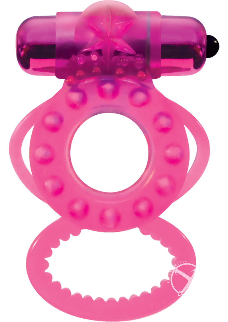 Magna Man Magnetic Vibrating Cock Ring Magenta in vivid pink, featuring vibrating bullet and stretchy design for enhanced enjoyment.