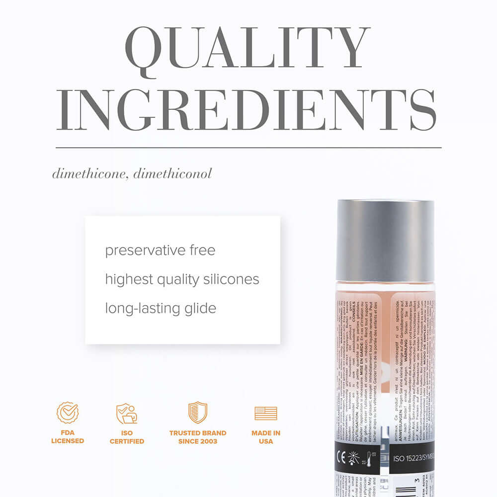 JO Premium Anal Original Silicone-Based Lubricant 4 Oz quality ingredients information including dimethicone and dimethiconol.