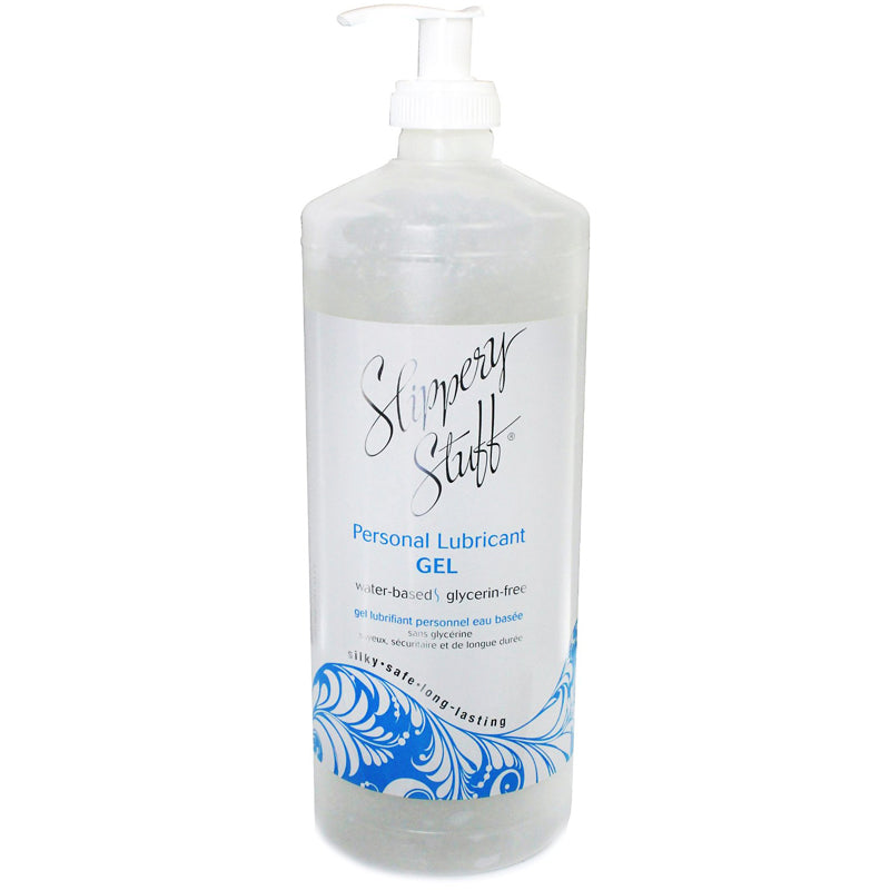 Slippery Stuff Gel Water Based Lubricant 32 Oz bottle with pump, ideal for long-lasting moisture and comfort.