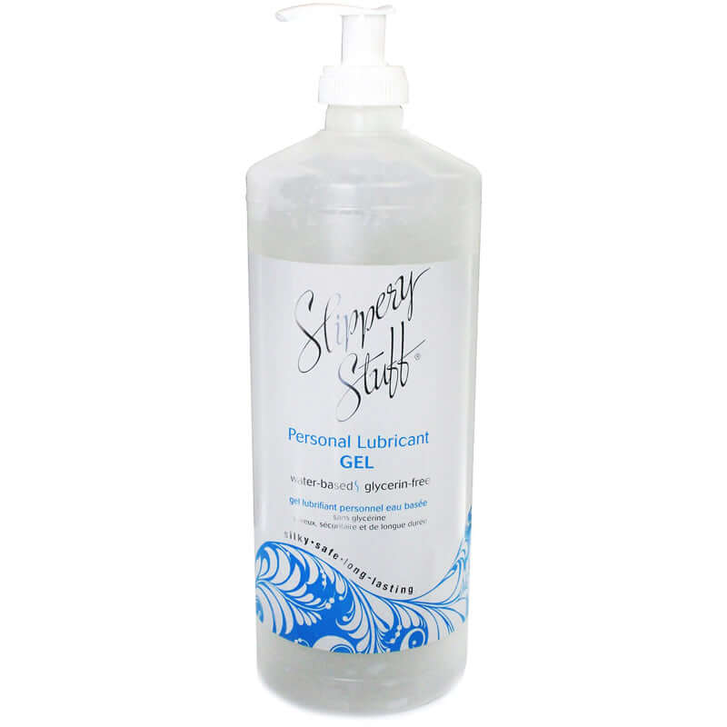 Slippery Stuff Gel Water Based Lubricant 32 Oz bottle with pump, ideal for long-lasting moisture and comfort.