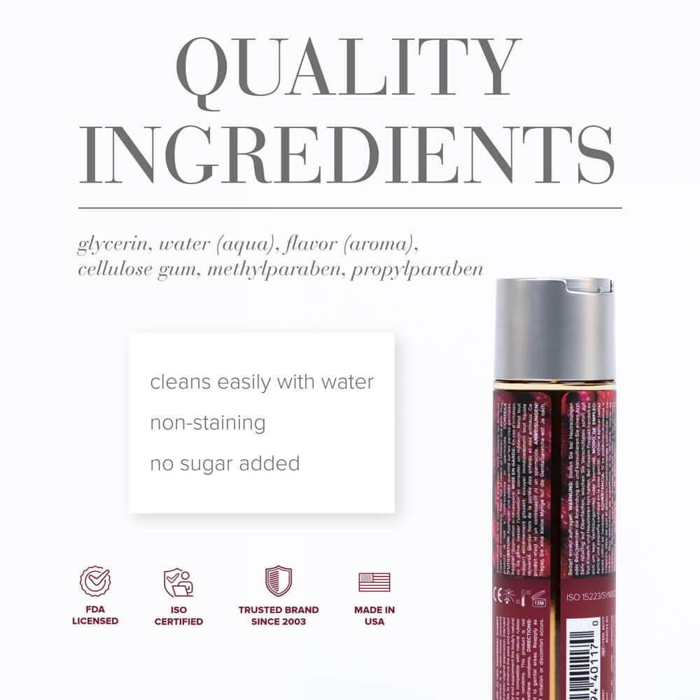 JO H2O Raspberry Sorbet Flavored Water-Based Lubricant 4 Oz ingredient details for quality and safety.