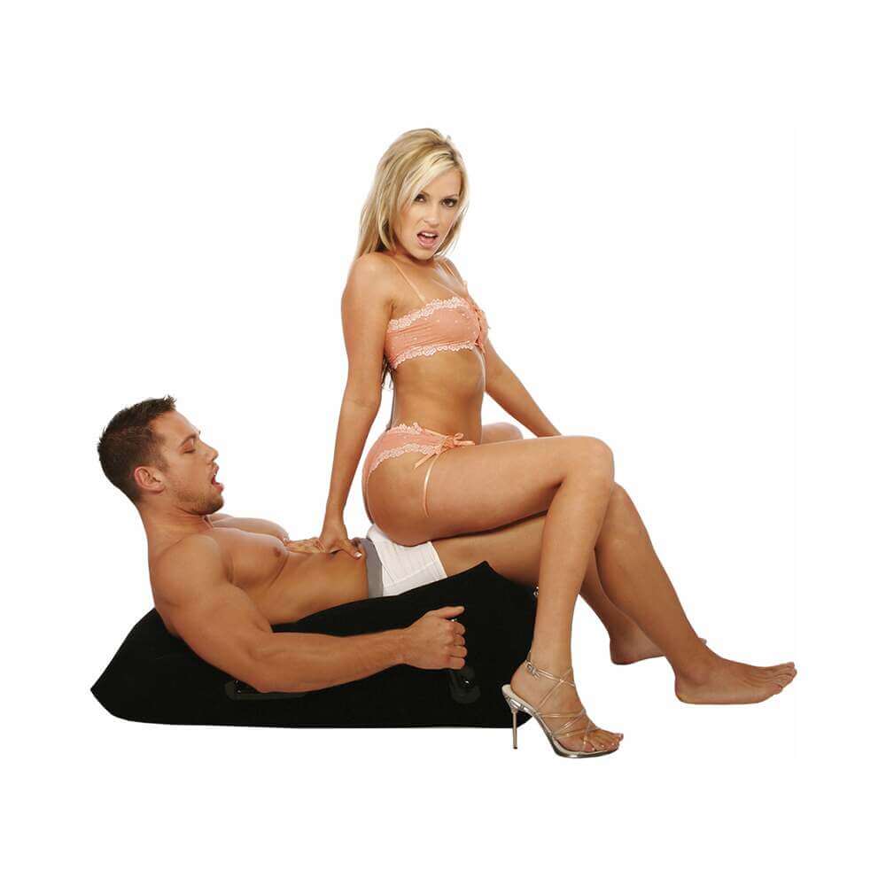 Couple using Fetish Fantasy Ultra Inflatable Position Master Wedge Black for enhanced comfort and positioning during intimate moments.