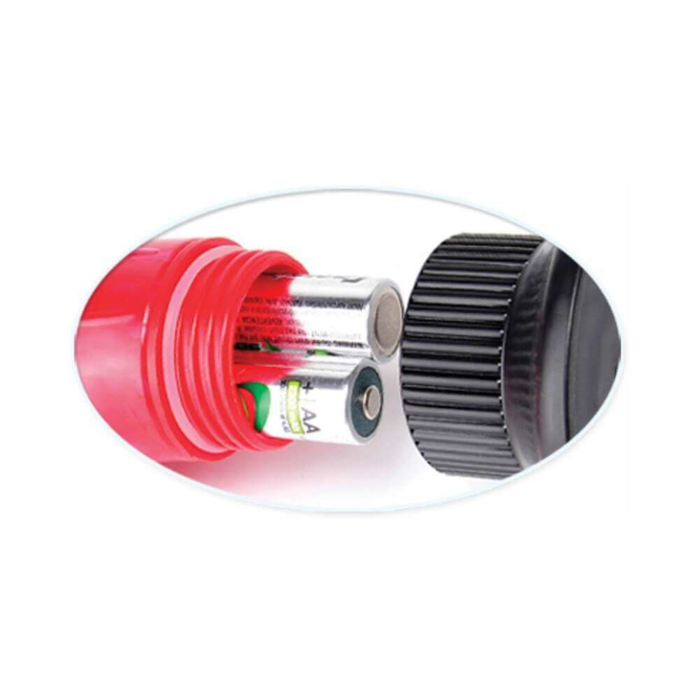 Waterproof Wall Bangers Deluxe Beaver Dual Stimulation Vibrator Pink battery compartment with batteries shown.