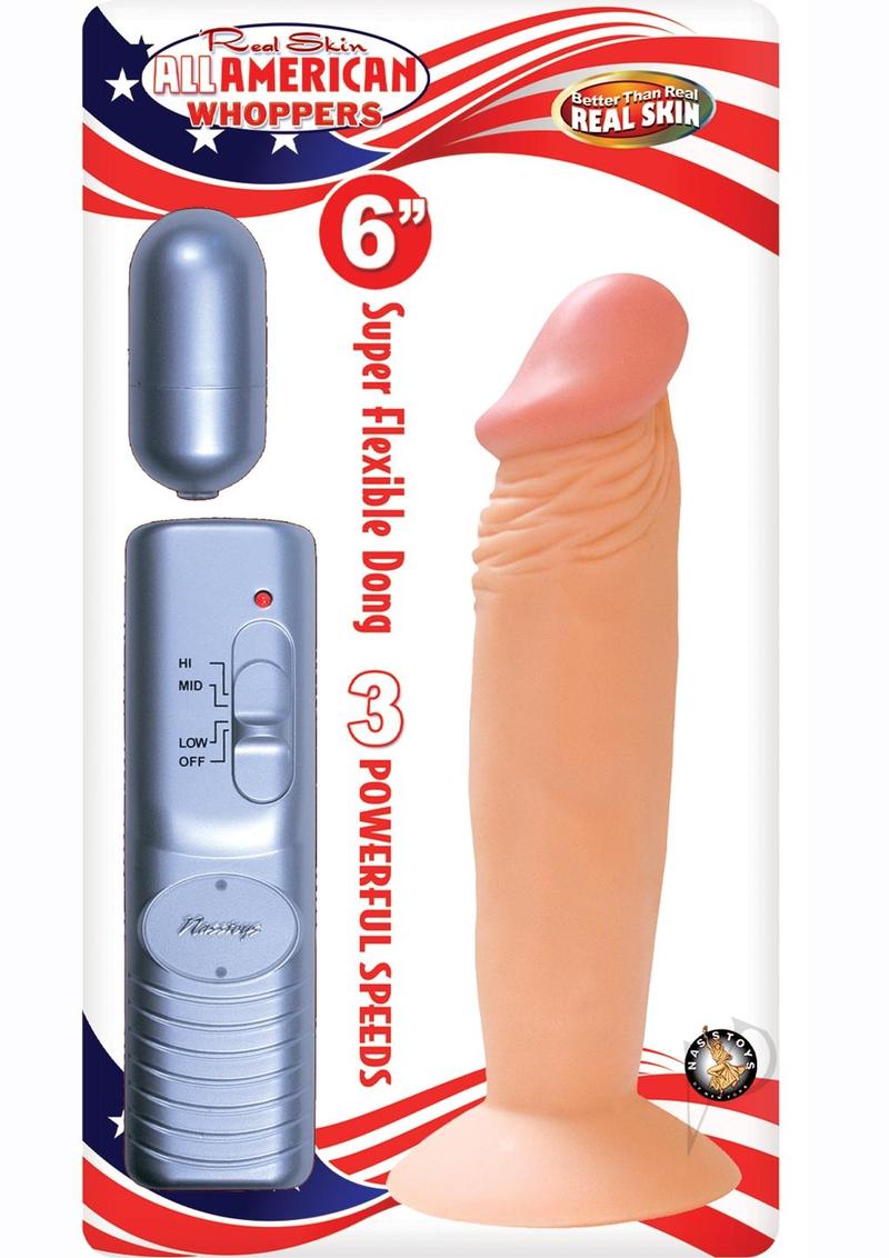 All American Whoppers 6 inch Vibrating Dildo Vanilla with remote control and suction cup base.