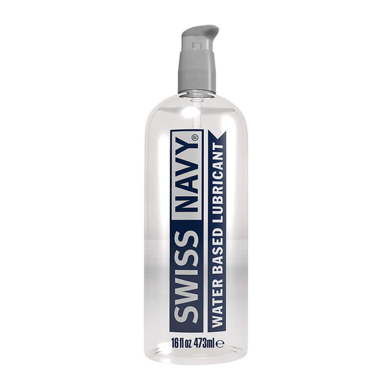 Swiss Navy Water Based Lubricant 16 Oz bottle with pump top for all types of intimate play.
