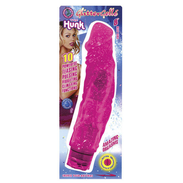 Glitter Gelle Hunk 8 inches Multispeed Waterproof Vibe (Pink)