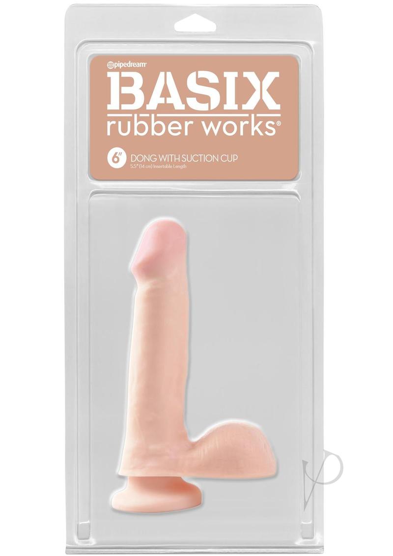 Basix Dong with Suction Cup 6 inches Vanilla packaging featuring a lifelike design and strong suction base.