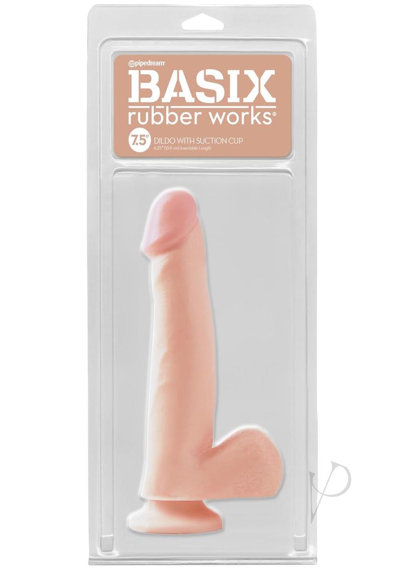 Basix Rubber Works Dong with Suction Cup 7.5 inch Vanilla realistic dildo in packaging for versatile play