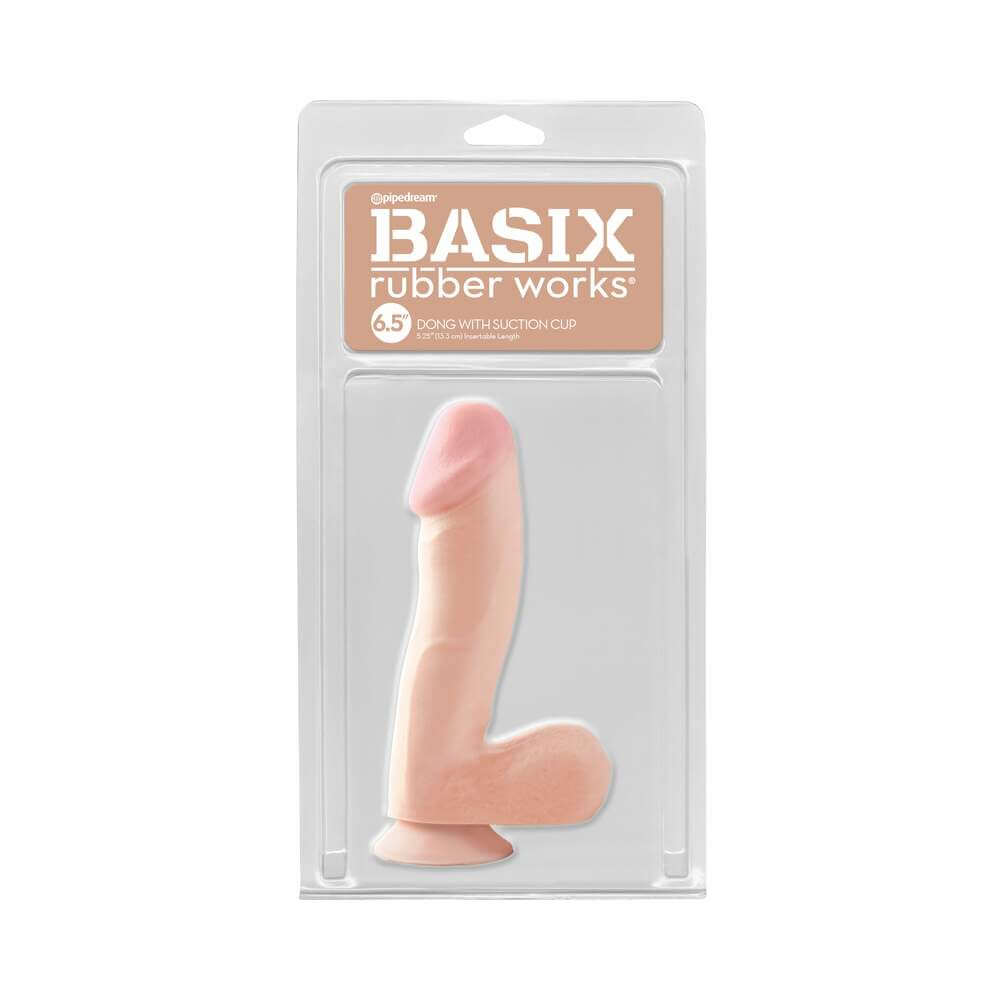Basix Rubber Works 6.5 inches Dong With Balls & Suction Cup Beige