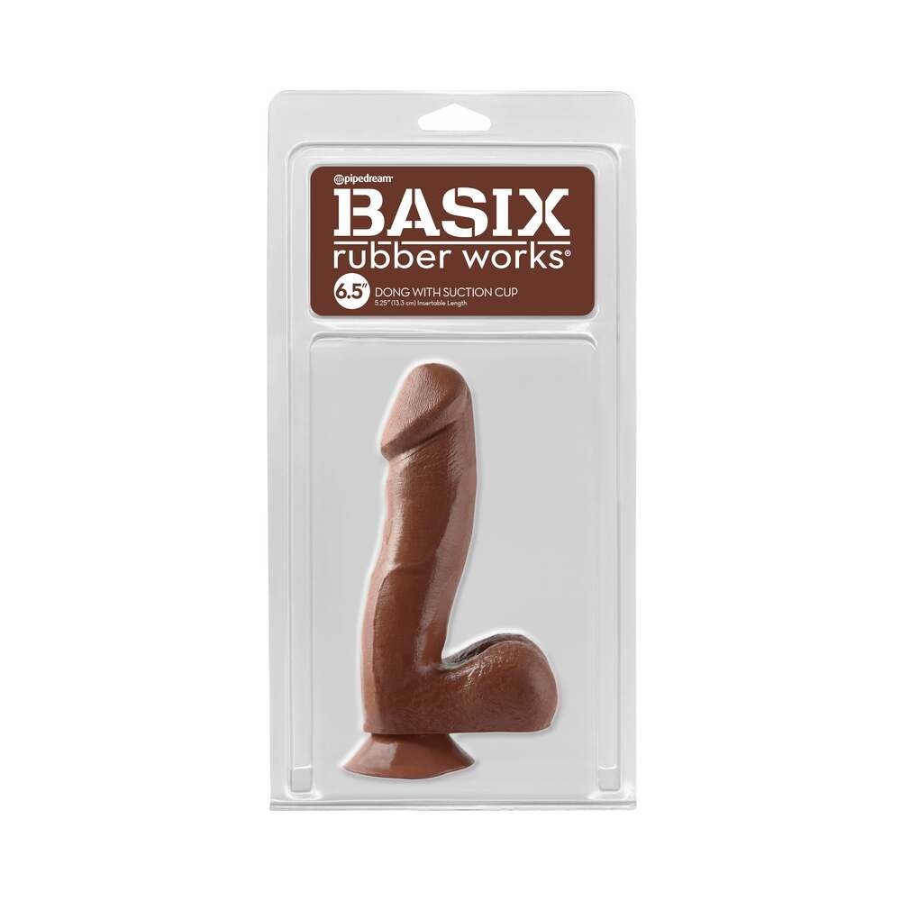 Basix Rubber Works 6.5 inches Dong With Balls & Suction Cup Brown